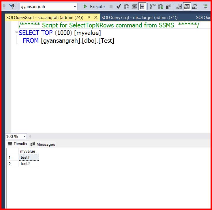 Picture showing the data is inserted into the source database